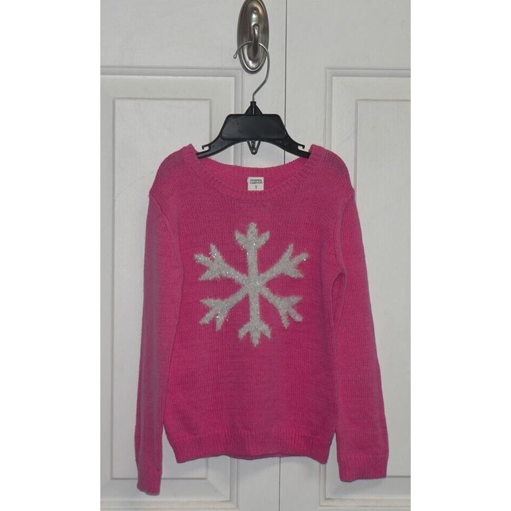 Harper Canyon Girls Holiday Crewneck Sweater‎ in Pink Shock Snowflake Size 3